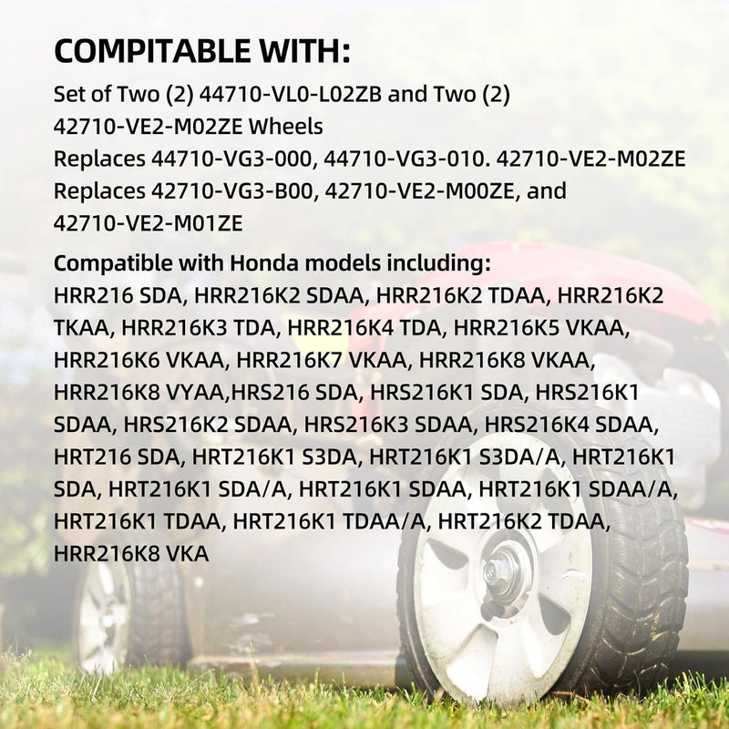GICOOL HRR216 Lawn Mower Wheels, 2 Front Wheels 44710-VL0-L02ZB and 2 Rear 42710-VE2-M02ZE for Honda HRR216 HRS216 HRT216 Walk-behind Lawn Mower, 8 Inch Wheels, 4 Pack - Image 3